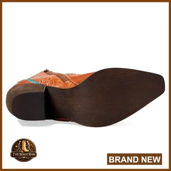 Mid-Calf Western Boots with Floral Embossed Leather and Zipper Closure - Picture 3 of 5